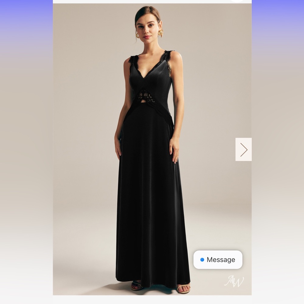 AW Bridal Natasha dress black velvety and lace maxi dress gown, prom, wedding